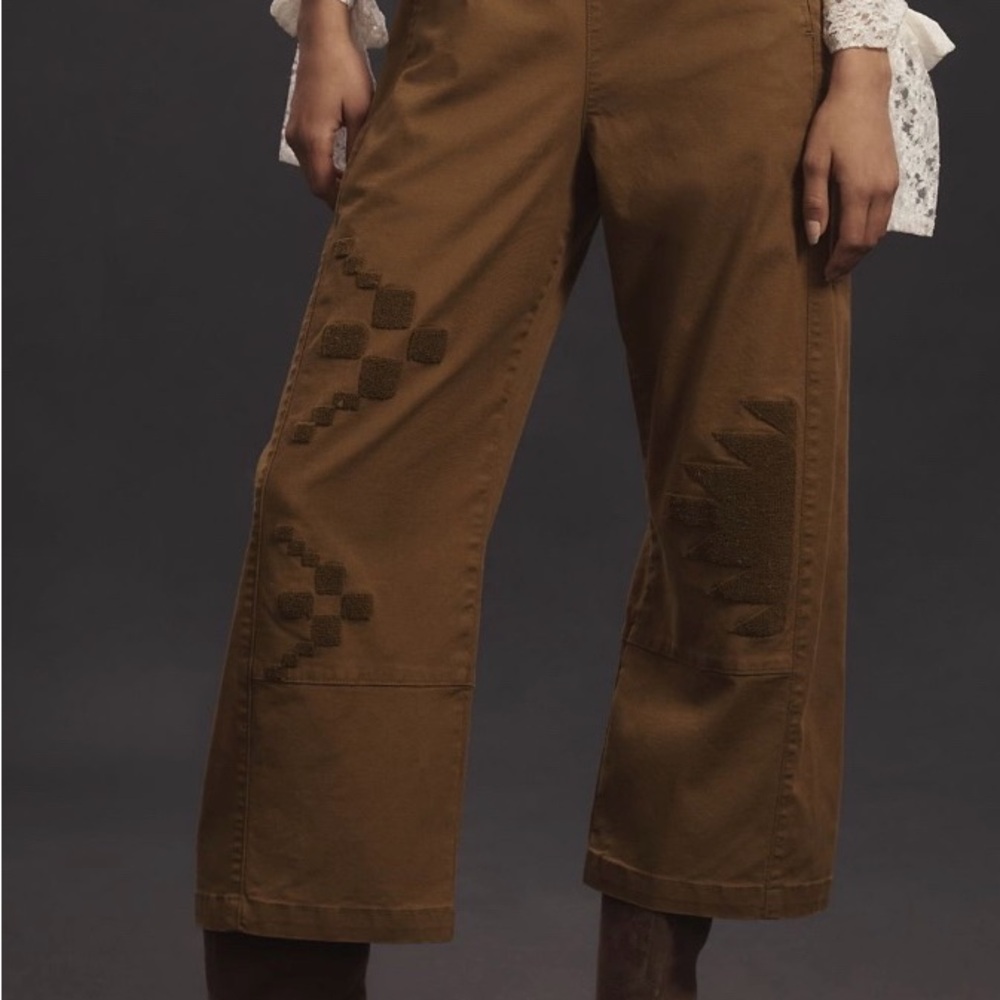 Brown Wide-Leg Pants with Textured Patterns